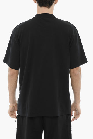 Crew-Neck Cotton T-shirt With Flower Embroidery