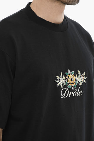 Crew-Neck Cotton T-shirt With Flower Embroidery