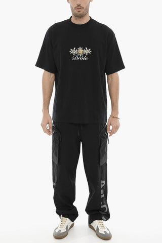 Crew-Neck Cotton T-shirt With Flower Embroidery