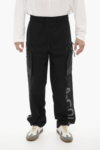 Pantaloni Cargo a Quadri Rip Stop con Elastico in Vita