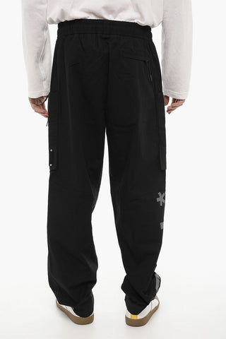 Pantaloni Cargo a Quadri Rip Stop con Elastico in Vita