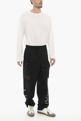 Pantaloni Cargo a Quadri Rip Stop con Elastico in Vita