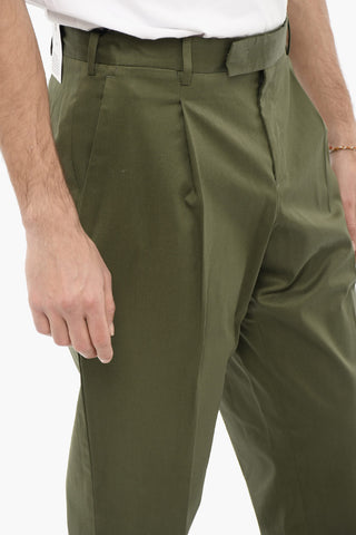 Stretch Cotton Single-Pleat Pants with Cuffed Hem