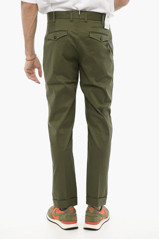 Stretch Cotton Single-Pleat Pants with Cuffed Hem