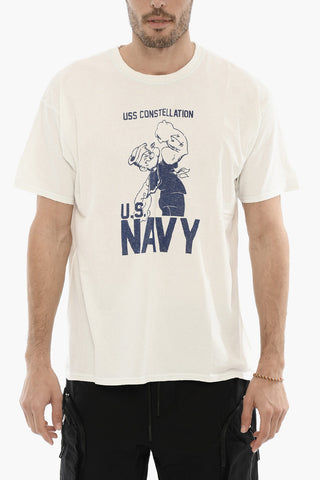 Cotton Crew-Neck T-shirt With Maxi Frontal Print