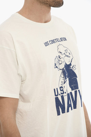 Cotton Crew-Neck T-shirt With Maxi Frontal Print