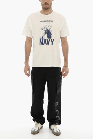 Cotton Crew-Neck T-shirt With Maxi Frontal Print