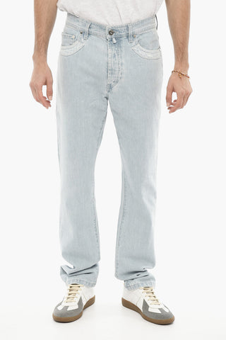 Light Wash Regular Fit Jeans with Metal Logo 20cm