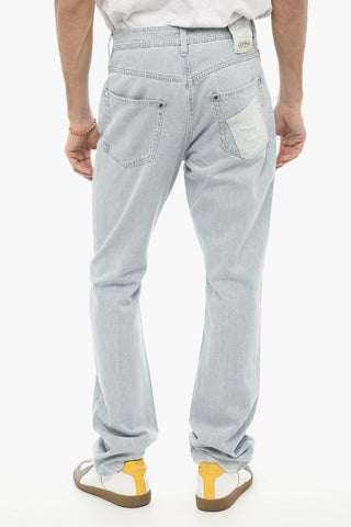 Light Wash Regular Fit Jeans with Metal Logo 20cm
