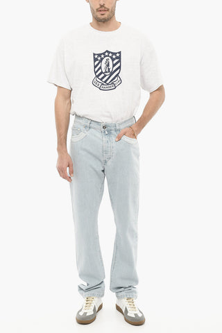 Light Wash Regular Fit Jeans with Metal Logo 20cm