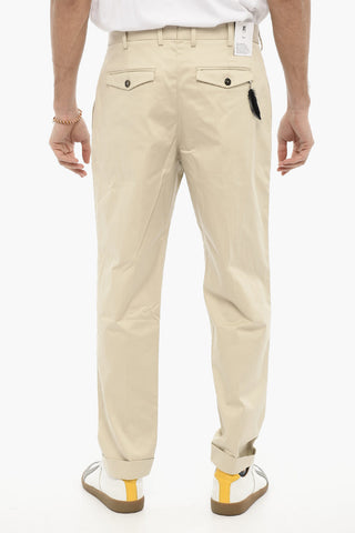Stretch Cotton Single-Pleat Pants with Cuffed Hem