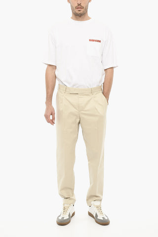 Stretch Cotton Single-Pleat Pants with Cuffed Hem
