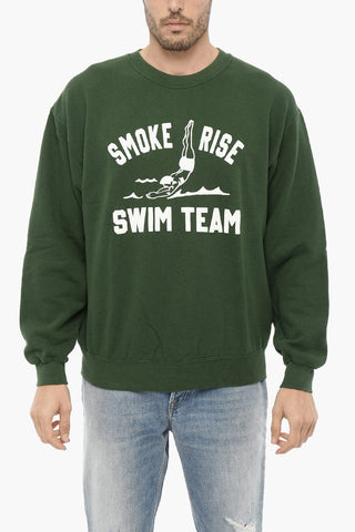 Fleeced Cotton Crew-neck Sweatshirt with Embossed Print