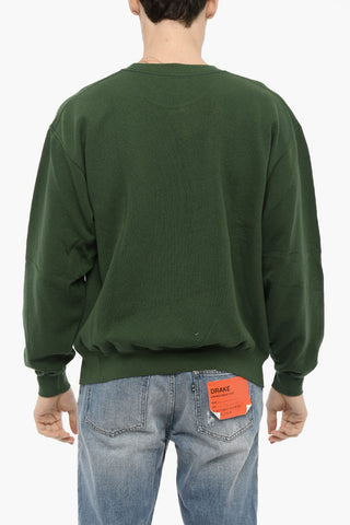 Fleeced Cotton Crew-neck Sweatshirt with Embossed Print