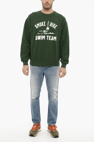 Fleeced Cotton Crew-neck Sweatshirt with Embossed Print