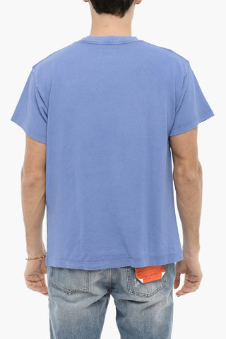 T-Shirt Girocollo in Tinta Unita con Stampa Effetto Acid-Wash