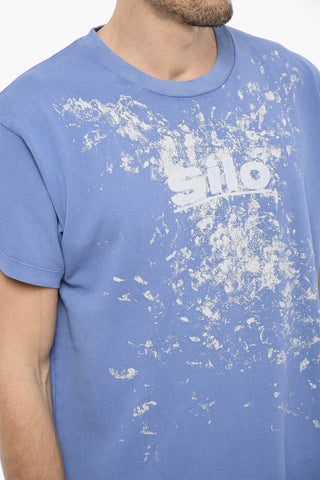 Solid Color Crew-neck T-Shirt with Acid-Wash Effect Print