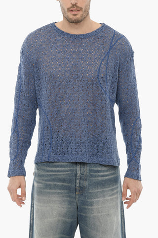Perforated Solid Color WATTON Crew-neck Sweater
