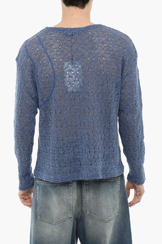 Perforated Solid Color WATTON Crew-neck Sweater