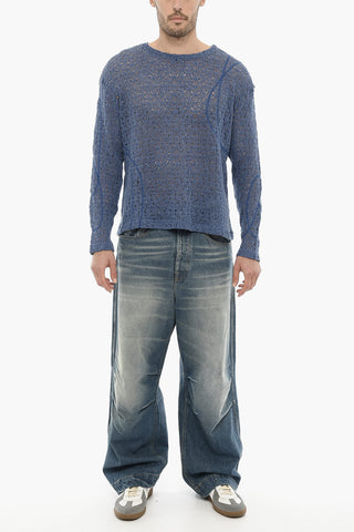 Perforated Solid Color WATTON Crew-neck Sweater