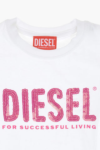 RED TAG T-Shirt Girocollo TFANCY in Tinta Unita con Logo in Paillettes