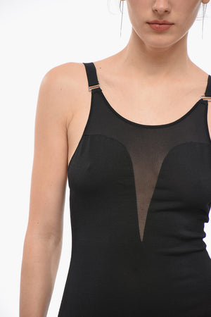 Body in Seta con Collo a V e Dettaglio Trasparente