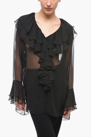 Silk Sheer Blouse with Ruffles