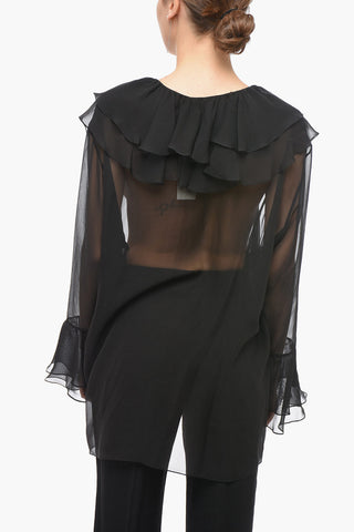 Silk Sheer Blouse with Ruffles