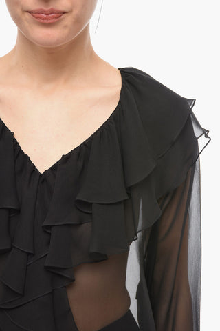 Silk Sheer Blouse with Ruffles