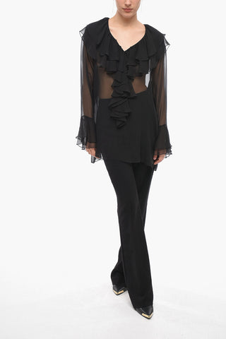 Silk Sheer Blouse with Ruffles