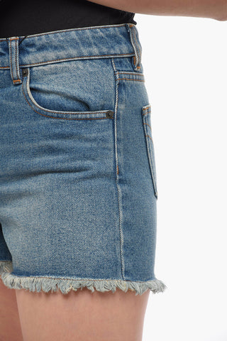Denim Shorts With Fringed Bottom