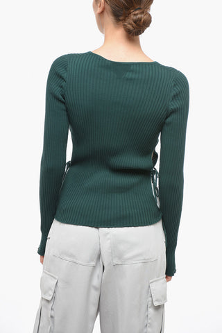 Ribbed Cotton Sweater with Lace-up Detail