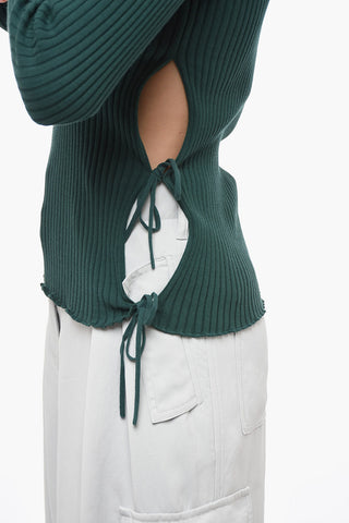 Ribbed Cotton Sweater with Lace-up Detail