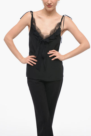 Tank Top in Seta con Dettaglio in Pizzo