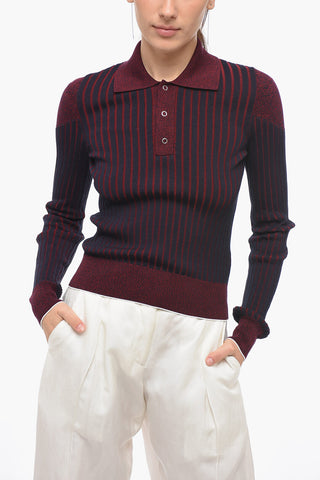 Maglia a Costine con Collo a Polo