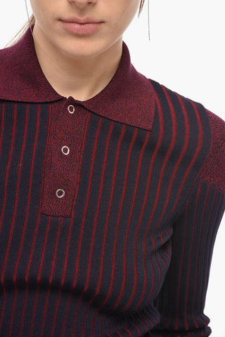 Maglia a Costine con Collo a Polo