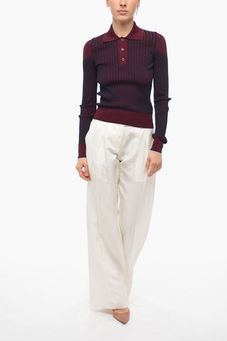 Maglia a Costine con Collo a Polo