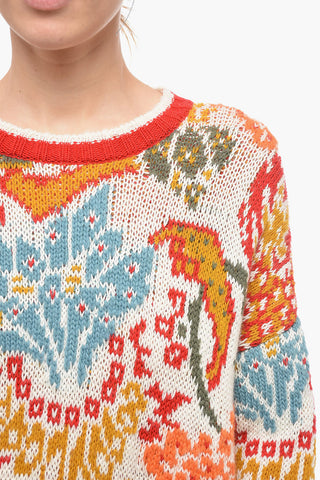 Jacquard Wool Crew Neck Pullover with Paisley Motif