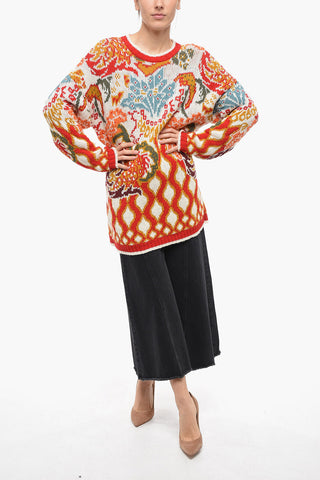 Jacquard Wool Crew Neck Pullover with Paisley Motif