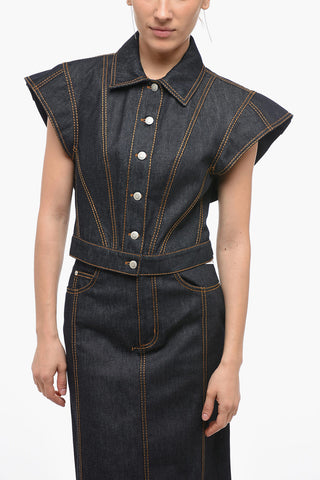 Denim Cropped Jacket with Flap Sleeves
