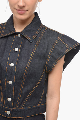 Denim Cropped Jacket with Flap Sleeves