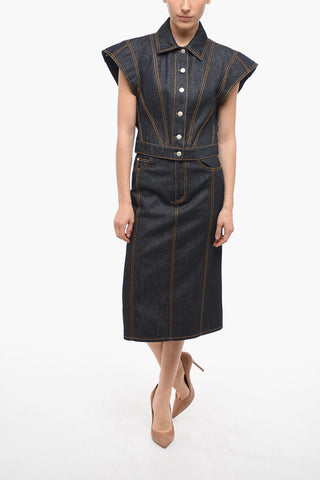 Denim Cropped Jacket with Flap Sleeves