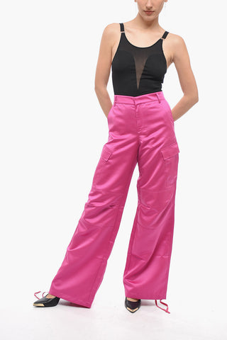 Satin Cargo Pants with High Waist