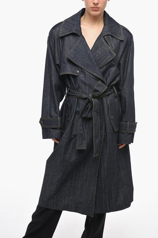 Denim Double-breasted ASPOS Trench with Notch Lapel