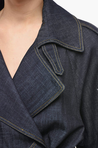 Denim Double-breasted ASPOS Trench with Notch Lapel