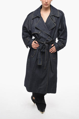 Denim Double-breasted ASPOS Trench with Notch Lapel