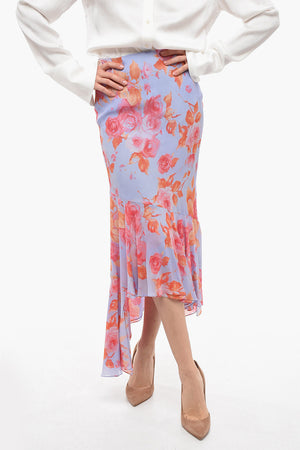 비스코스 비대칭 스커트 플로럴 프린트
