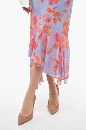 비스코스 비대칭 스커트 플로럴 프린트