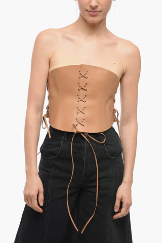 Corsetto in Pelle Lace-up con Doppia Fibbia Dorata 260mm