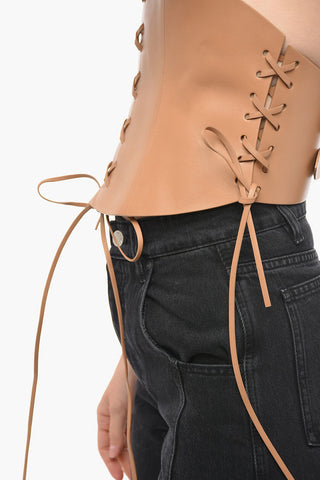 Corsetto in Pelle Lace-up con Doppia Fibbia Dorata 260mm